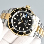 Rolex Submariner, black dial, 41mm, two-tone gold and silver bracelet.
