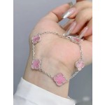 Four-leaf clover bracelet silver pink