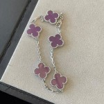 Four-leaf clover bracelet silver purple