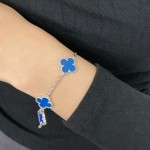 Four-leaf clover bracelet silver blue