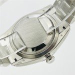 Sunday calendar series men's watch, black dial, silver bezel, 40mm, silver five-link bracelet.