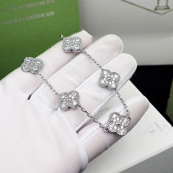 Four-leaf clover full diamond silver bracelet