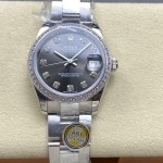Datejust series, grey dial with diamonds, 31mm, silver strap.