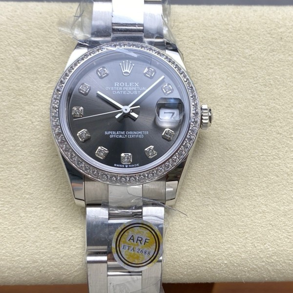 Datejust series, grey dial with diamonds, 31mm, silver strap.
