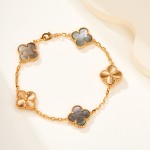 Four-leaf clover, mother-of-pearl, gold-plated, multi-colored bracelet