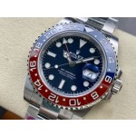 Rolex GMT-Master series, blue dial, blue and red bezel, 40mm, silver Oyster bracelet.