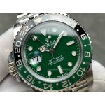 Rolex GMT-Master series, green dial, black and green bezel, 40mm, silver five-link bracelet.