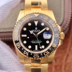 Greenwich series, black dial, black bezel, 40mm, gold Oyster bracelet.