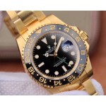 Greenwich series, black dial, black bezel, 40mm, gold Oyster bracelet.