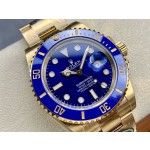 Rolex Submariner series, blue dial, blue bezel, 41mm, gold Oyster bracelet.
