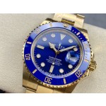 Rolex Submariner series, blue dial, blue bezel, 41mm, gold Oyster bracelet.