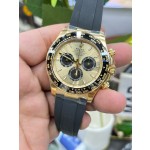 Rolex Daytona series, gold dial, black bezel, gold case, 40mm, rubber strap.