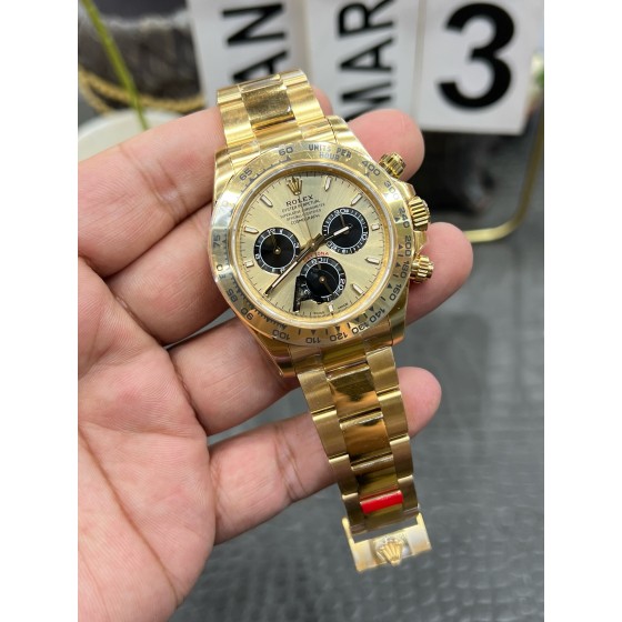 Rolex Daytona series, gold dial, gold bezel, gold case, 40mm, gold Oyster bracelet.