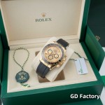 Rolex Daytona series, gold dial, black bezel, gold case, 40mm, rubber strap.