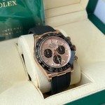 Rolex Daytona series, rose gold dial, black bezel, rose gold case, 40mm, rubber strap.