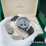 Rolex Daytona series, meteorite dial, black bezel, silver case, 40mm, rubber strap.
