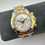 Rolex Daytona series, white dial, gold bezel, silver case, 40mm, gold and silver Oyster bracelet.