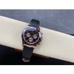 Rolex Daytona series, black dial, black bezel, rose gold case, 40mm, rubber strap.