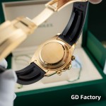 Rolex Daytona series, black dial, black bezel, gold case, 40mm, rubber strap.