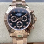 Rolex Daytona series, diamond-set black dial, rose gold bezel, rose gold case, 40mm, rose gold Oyster bracelet.