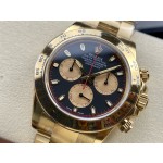 Rolex Daytona series, black dial, gold bezel, gold case, 40mm, gold Oyster bracelet.