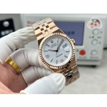 Rolex Explorer series, white dial, rose gold case, rose gold bracelet.