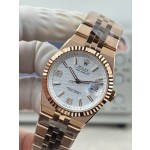 Rolex Explorer series, white dial, rose gold case, rose gold bracelet.