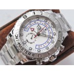 Rolex Yacht-Master series, white dial, silver bezel, silver case, 44mm, silver Oyster bracelet.