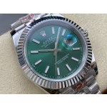 Log Series men's watch, green dial, silver bezel, 41mm, silver five-link bracelet.