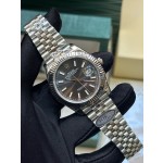 Log series men's watch, gray dial, silver bezel, 41mm, silver five-link bracelet.