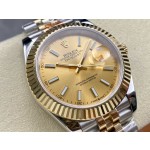 Datejust series men's watch, gold dial, gold bezel, 41mm, two-tone five-link bracelet.