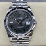 Datejust series men's watch, dark gray dial, silver bezel, 41mm, silver five-link bracelet.