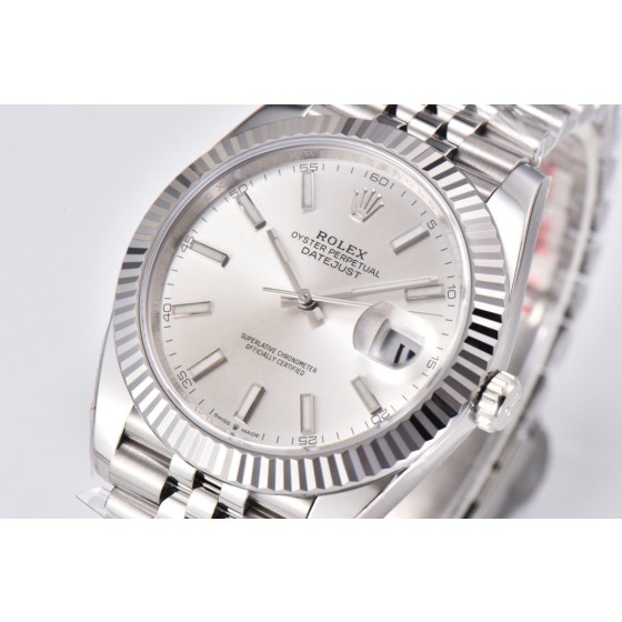 Datejust series men's watch, silver-gray dial, silver bezel, 41mm, silver five-link bracelet.