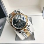 Datejust series men's watch, dark gray dial, gold bezel, 41mm, two-tone five-link bracelet.