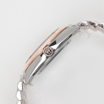 Log Series men's watch with diamonds, pink dial, rose gold bezel, 41mm case, and two-tone five-link bracelet.