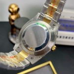 Datejust series men's watch with diamonds, gold dial, gold bezel, 41mm, two-tone Oyster bracelet.