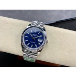 Log series men's watch, wave pattern blue dial, silver bezel, 41mm, silver five-link bracelet.