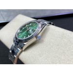 Datejust series men's watch, green dial, silver bezel, 41mm, silver Oyster bracelet.