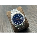 Log series men's watch, wave pattern blue dial, silver bezel, 41mm, silver Oyster bracelet.