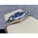 Datejust series men's watch, blue dial, silver bezel, 41mm, silver five-link bracelet.