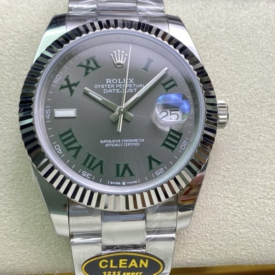 Datejust series men's watch, dark gray dial, silver bezel, 41mm, silver Oyster bracelet.