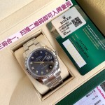 Datejust series men's and women's watches with diamonds, blue dial, silver bezel, 36mm and 41mm sizes, silver Oyster bracelet.