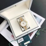 Log series men's watch, white dial, gold bezel, 41mm, two-tone five-link bracelet.