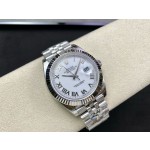 Datejust series men's and women's watches, white dial, silver bezel, 36mm and 41mm sizes, silver five-link bracelet.