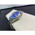Datejust series men's watch, blue dial, silver bezel, 41mm, silver Oyster bracelet.