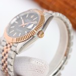 Datejust series men's watch, wave pattern dark gray dial, rose gold bezel, 41mm, two-tone five-link bracelet.