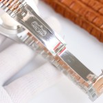 Datejust series men's watch, silver dial, rose gold bezel, 41mm, two-tone five-link bracelet.