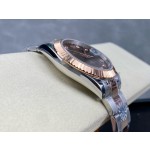 Datejust series men's watch with diamonds, chocolate-colored dial, rose gold bezel, 41mm, two-tone Oyster bracelet.
