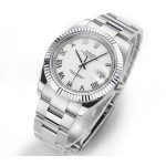 Datejust series men's watch, white dial, silver bezel, 41mm, silver Oyster bracelet.