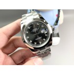 Datejust series men's watch with diamonds, black dial, silver bezel, 41mm, silver Oyster bracelet